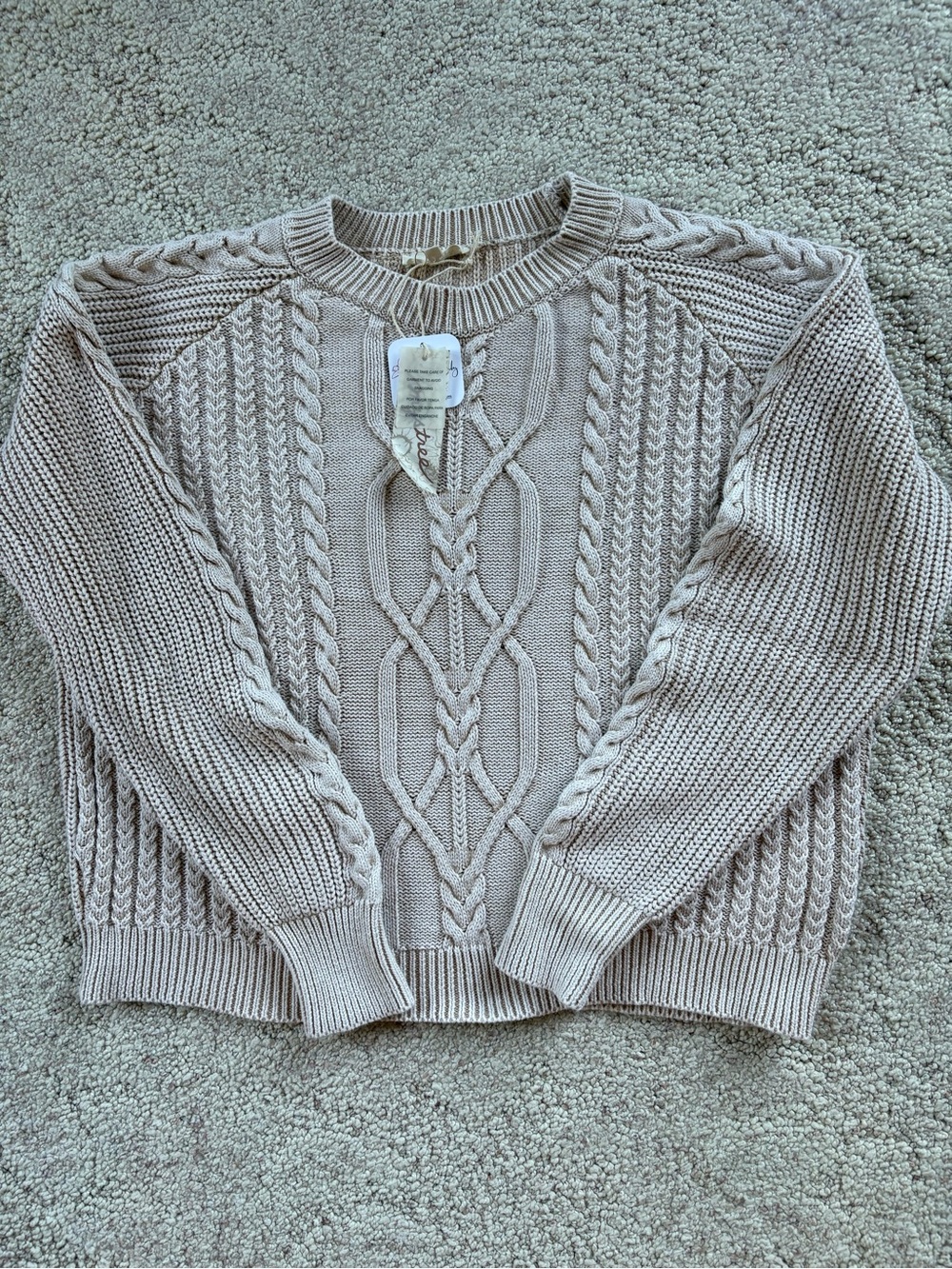 Cable-Knit Crewneck Sweater - Washed Light Beige